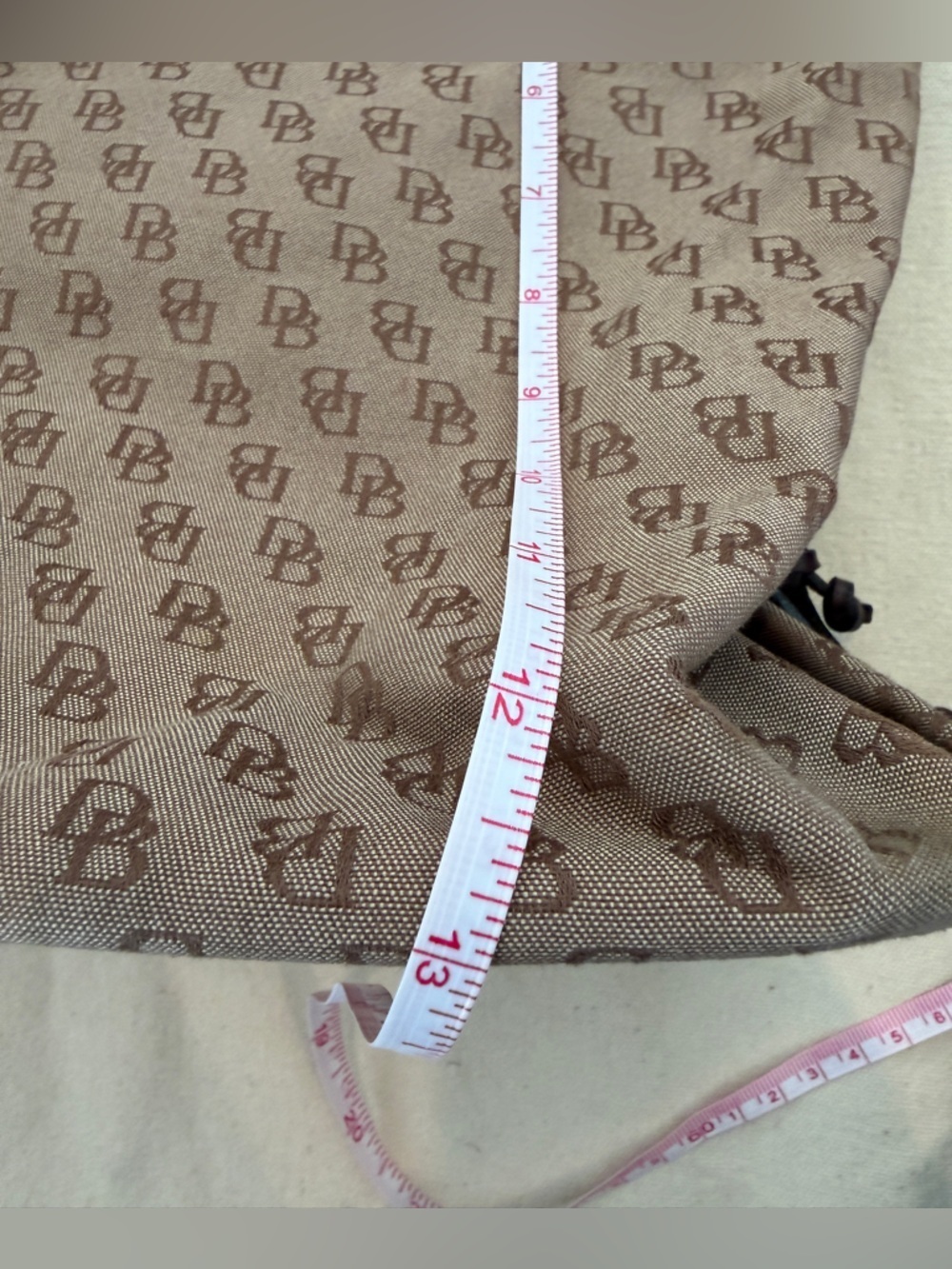 Dooney & Bourke Beige Monogram Tote with Brown Leather Handles - Picture 5 of 13